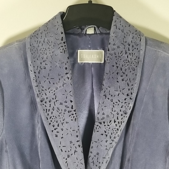 Guillaume Women's Suede Jacket Size 1X With Pierced Out Collar Blue - Picture 2 of 6